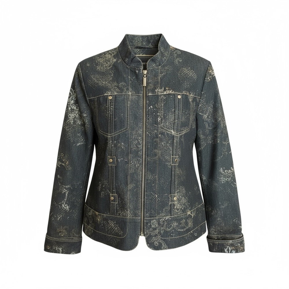 NWOT Coldwater Creek Black Metallic Denim Jacket Size 16
